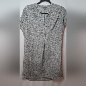 Vince 100% Silk Black/White Speckled Print Knee Length Shift Sheath Dress XSmall